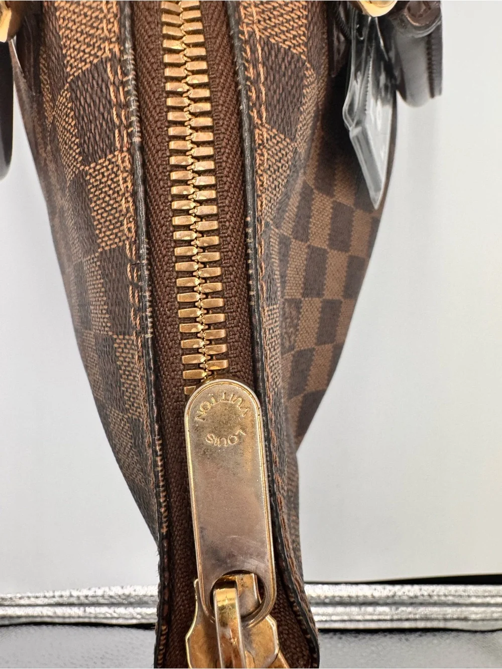 Authentic Louis Vuitton Saleya MM Damier Ebene Tote Bag Red Interior